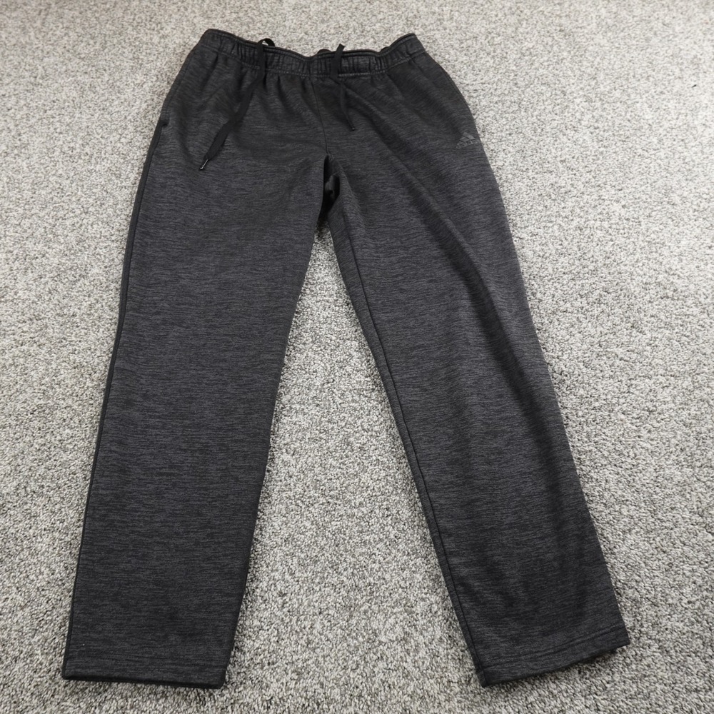 Adidas Pants Mens L Gray Black Track Warm Up Drawstring Jogger Sweatpants Gym